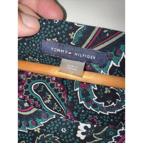 Tommy Hilfiger Dress Womens 12 Green Paisley Short Sleeve A Line Shift Stretch - Picture 7 of 13